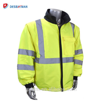 Chaqueta reflectante reversible de seguridad vial para carretera con mangas extraíbles con cremallera Convierte la chaqueta Class 3 en chaleco clase 2